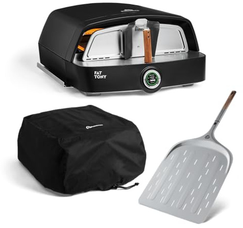 BURNHARD® Gas-Pizzaofen Fat TONY Advanced-Set 3-tlg., inkl. Pizzaschieber, Pizzastein und Abdeckhaube, geeignet für Terrasse, Balkon und Garten