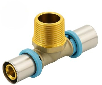 ERFU Té Mâle à Sertir Multicouche - Raccord en T, Certifié DVGW, Multi-Profils U/H/TH, Laiton Fiable et Durable (16 mm x 1/2 x 16 mm)