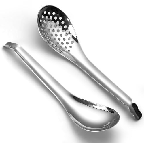 AOOSY 2 Stück Edelstahl Suppenlöffel and cgeschlitzter Servierlöffel, Kaviar Löffel für Suppe, Servierlöffel Kleiner geschlitzter Löffel Abendessen Utensilien für Home Kitchen Restaurant Buffet