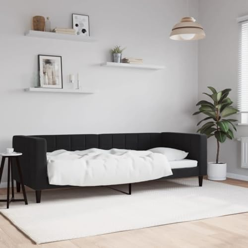 HaoChrymec Tagesbett Schwarz Stoff, Multifunktionales Schlafsofa, Robustes Gestell, schlafsofa, einzelbett, Für Wohnzimmer & Schlafzimmer, 80x200 cm