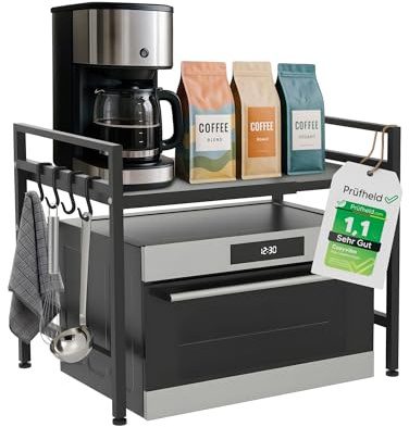 [ Test SEHR GUT ] COZYVIBE Mikrowellenregal 2-Stufig, Erweiterbar & Höhenverstellbar, Stabiles Küchenregal stehend, Küchenorganizer für Küchenregal Arbeitsplatte, Metallregal schwarz, Mikrowellenregal