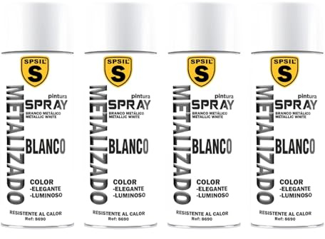 SPSIL Pintura Spray para Metal, Secado Rápido Blanco(pack of 4) 200ml, Pintura Profesional Interior Exterior, Aplicación Fácil en Madera Plástico,DIY Decoración Muebles Automóviles