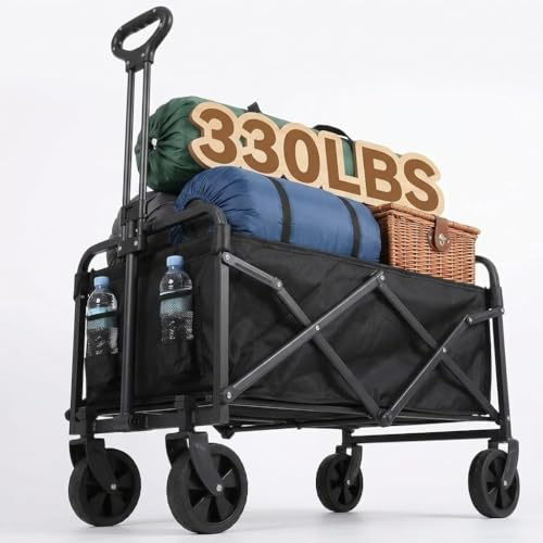 100 l vikbar rullvagn, handvagn vikbar med tysta hjul, 150 kg (330 lb) lastkapacitet, rullvagn för trädgård, camping, shopping och picknick, vikbar transportvagn med stabila hjul