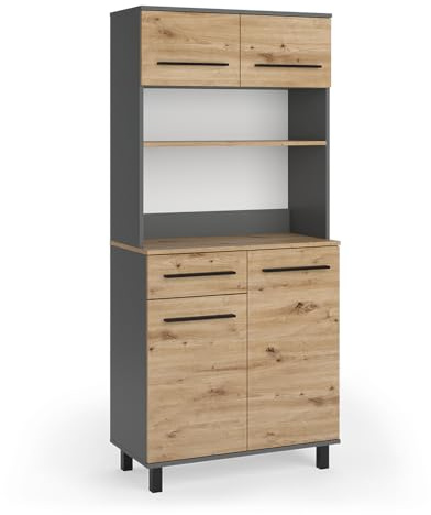Vicco Küchenbuffet Pure, Artisan-Eiche/Anthrazit, 80.2 x 177 cm | mit höhenverstellbaren Einlegeböden zur flexiblen Aufbewahrung