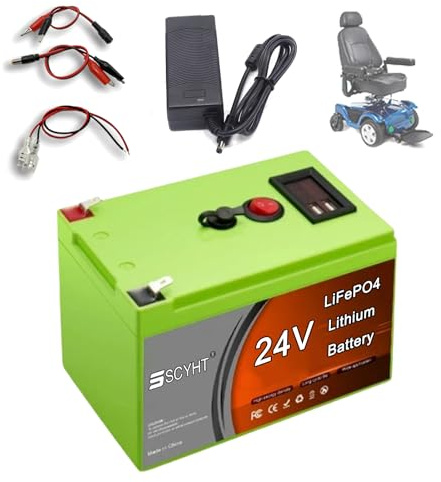 SSCYHT Batería de Ciclo Profundo 24 V Batería de Litio Baterías LiFePO4 Baterías Recargables para Solar, carritos eléctricos, sondas Pesca Placa protección BMS integrada,24v12ah Charger
