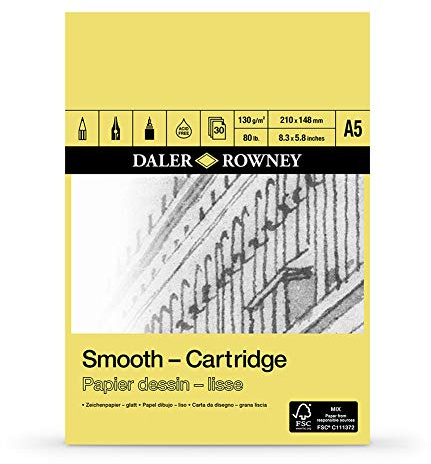 Daler Rowney : Smooth Cartridge Pad : 130gsm : 30 Sheets : Acid Free : A5