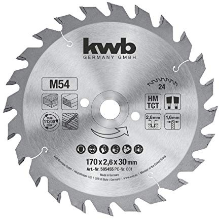 kwb Kreissägeblatt 170 x 30 mm, Made in Germany, schneller Schnitt, Sägeblatt geeignet für Weich- und Hartholz, Tischlerplatten und Spanplatten