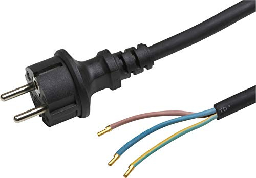 Meister Schutzkontakt-Zuleitung - 5 Meter - schwarz - Gummischlauchleitung H05RR-F3G1,5 - 3 Adern - IP20, Anschlussleitung mit Schuko-Stecker, Anschlusskabel, Installationsmaterial, 7434520