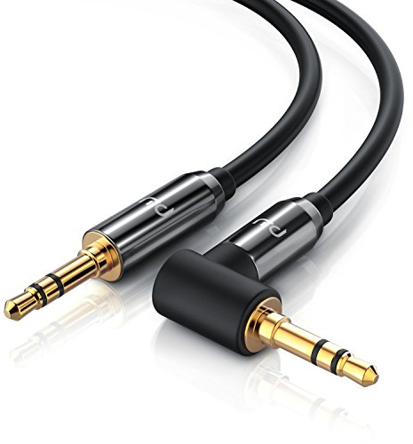CSL - 2m Audio Klinkenkabel 90 Grad gewinkelt Verbindungskabel für AUX Eingänge - 90 Grad Winkelstecker - Voll-Metallstecker - passgenau - 3,5mm Audiokabel HQ Premium Series