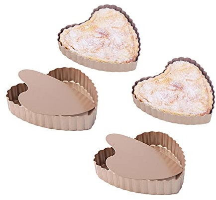 CANDeal 1 Pack / 4 Pack Mini Tart Pan Heart Shaped Quiche Pans with Removable Bottom, Tart Tins for Valentine's Day Baking (4)