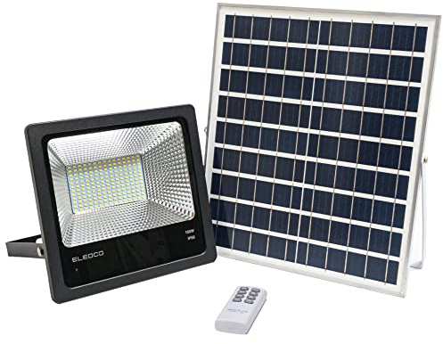 ELEDCO Foco Solar Led 100W, Panel Solar, Batería, Regulable Mando a Distancia, Luz Exterior Autonomía 8-15 Horas, Luz Neutra 4000K