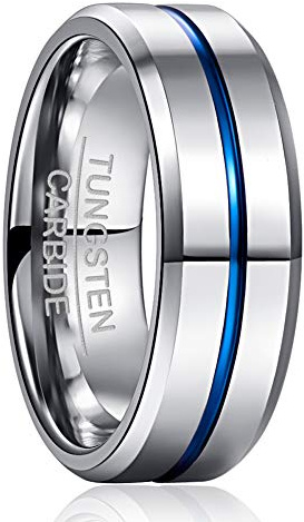 NUNCAD Anello Uomo/Donna/Unisex Tungsteno con Incisione I LOVE YOU Anello Amicizia/Anello Anniversario/Oro rosa/Blu/Nero/Argento Taglia 8mm (12.5-32)