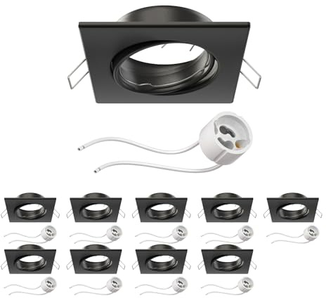 ledscom.de 10x Deckeneinbaurahmen RIR Einbaurahmen schwarz matt eckig schwenkbar (LED/Halogen/GU10/MR16/PAR16/50mm) inkl. GU10 Fassung
