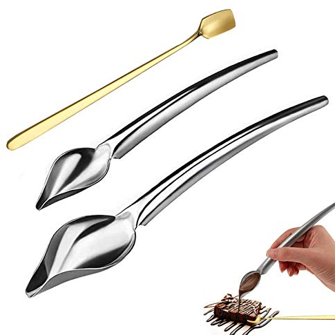 TheStriven 3 Stück Dekolöffel Schokoladenlöffel aus Edelstahl Dekorationslöffel Zuckerguss-Dekor für Kuchen Servierlöffel Dessertlöffel Dekorativer Löffel für Kuchen Dekor Gebäck Werkzeuge Zubehör