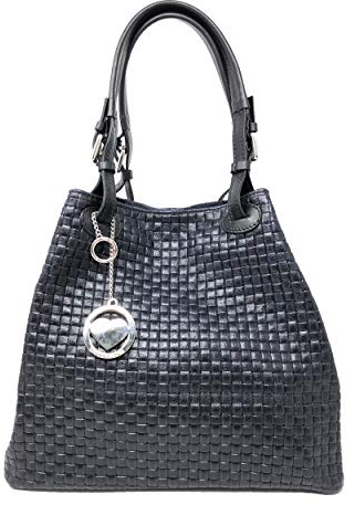 Chicca Borse Borsa a Mano con Tracolla da Donna Realizzata in Vera Pelle Stampa Intrecciata Made in Italy - 34x29x18 Cm