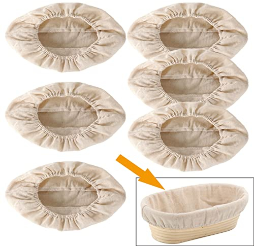 6 cestini per lievitazione del pane, in rattan, rivestimento per impasto, per lievitazione naturale, per lievitazione e fermentazione, in lino, per prodotti da forno (ovale, 26 cm)