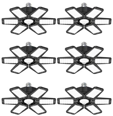 YIQIBRO Lámpara de Garaje 185W 6 Piezas, 18500LM Lámpara de Techo de Taller con 6+1 paneles Ajustables, 6500K Focos LED Interior, Iluminación de Taller Industrial para Garaje,Almacén,Oficina,Sótano | 18500LM 6500K - Lámpara de techo LED deformable para taller, E27, para sótano, tienda, taller, almacén