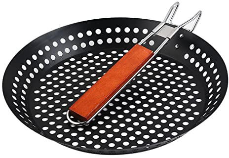 Abcsea 1 Pièce Poêle à Frire en Acier, Wok pour Barbecue, Poêle à Griller pour Barbecue, Paniers de Cuisson pour Barbecue