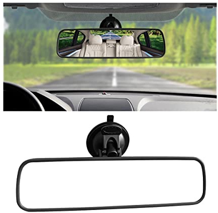 9.8'' Car Rear View Mirror with Suction Cup, Anti Glare Adjustable Auto Interior Rearview Mirror, HD Thickened Vehicle Inside Mirror Reduce Blind Spots, Universal for Marine, Truck, SUV (Black)