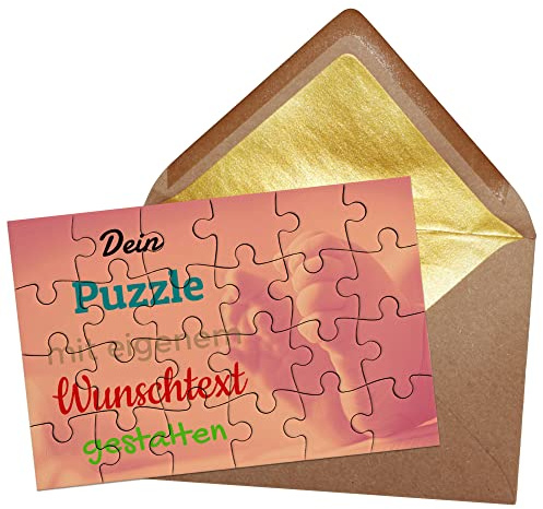 Puzzle selbst gestalten mit Text - 24 Teile Puzzle Personalisieren mit Wunschtext, inkl. Briefumschlag mit Gold-Inlay | Hintergrund Babyfüße
