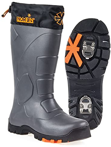 Norfin Klondike 2 - Winter Boots for Fishing, Hunting and Hiking - Anti Slip - Retractable ice Cleats for Added Safety and Protection - Made of EVA Material - Removable Insole, Grey, 9