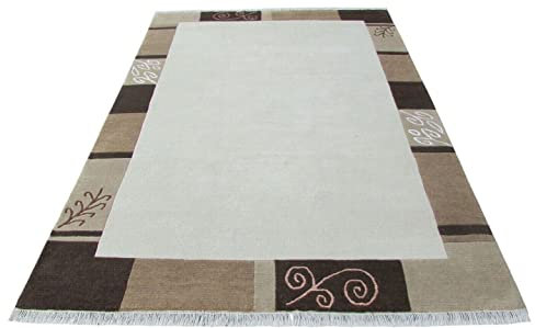 Nepal Teppich Handgeknüpft Compatible with Braun Beige 100% Wolle Orientteppich 163x228 cm N-73
