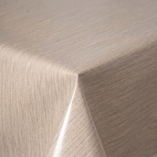 Tischdecke abwaschbar - Wachstuchtischdecke 110x140 cm Beige | Rutschfest & wasserfest aus PVC mit Leinenoptik, Vlies-Unterseite & Paspelrand - für Küche, Esszimmer, Garten & Balkon