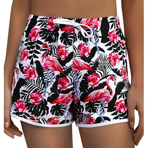 Marvmys Badshorts för kvinnor sommar sport strandshorts med justerbar sladd multifunktionell dam badshorts för yoga jogging simning strand pool, rosa, M