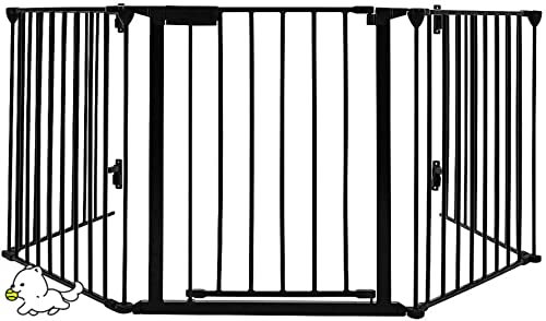 Vallas Infantiles, Proteccion Escaleras Niños, Barrera De Seguridad para Perros, Reja De Protección para Chimenea, Metal (310 * 2.5 * 75cm (5 pz-Negro))