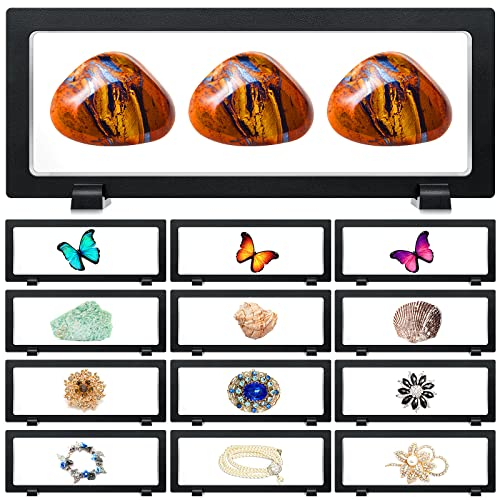 Harloon 12 Stück 3D schwebende Vitrine Schmuckständer Halter schwarz Display Box Suspension Display Rahmen Stifthalter Display für Briefmarken Chip Medaillon Medaille (9,1 x 3,5 x 0,8 Zoll)
