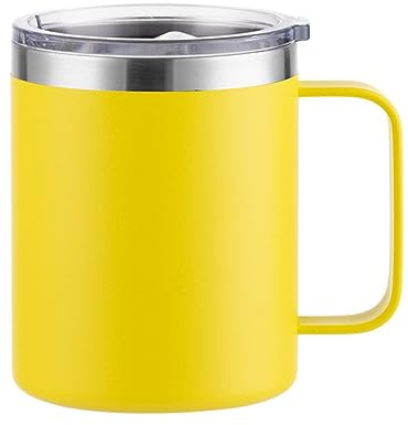 Gteller 12oz Coffee Mug With Handle, Double Wall Stainless Steel Insulated Lowball Tumbler Keeping Hot and Cold (Yellow)