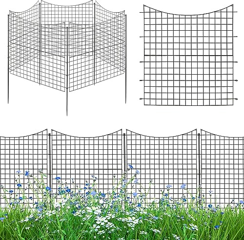 GOPLUS 5 Stück Gartenzaun Metall, Teichzaun, Steckzaun Komplettset, 6 Befestigungsstäbe, Metallzaun für Hunde, Garten