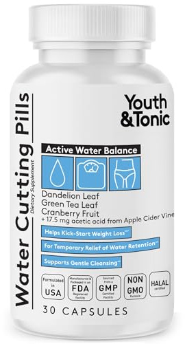 Youth & Tonic Water Cutting Pills - Natural Diuretic Complex for Temporary Water Gain, Swelling, Fluid Retention, Puffiness, Swollen Legs, Ankles, Arms, Puffy Eyes. for Men & Women with 30 Capsules