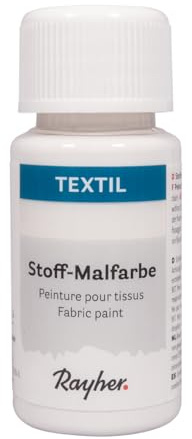 Rayher Textil Stoffmalfarbe, weiß, Flasche 50 ml, cremige, leuchtende Acrylfarbe speziell für helle Textilien, hochdeckend, waschbeständig ohne Thermofixierung, 35062102