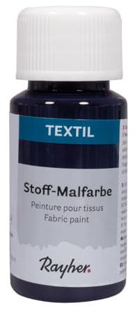 Rayher Textil Stoffmalfarbe, nachtblau, Flasche 50 ml, cremige, leuchtende Acrylfarbe speziell für helle Textilien, hochdeckend, waschbeständig ohne Thermofixierung, 35062387