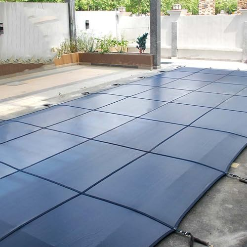 kubeier Pool Abdeckplane rechteckig, Poolüberdachung aus PP-Material, Winter-Poolabdeckung für runde Pools, Staubdicht Sicherheit, Holzdeck/Betonboden montiert, blau,5m×7m/16ft×23ft