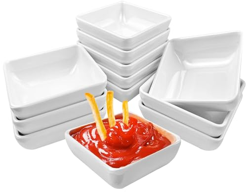 12 Piezas Cuencos Aperitivos, Cuadrado Platos para Aperitivos, Reutilizable Platos de Aperitivo, Cuencos para Aperitivos Adecuado para Salsas Postres Snacks Frutas Sushi (Blanco)