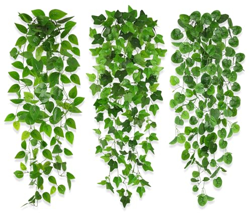 ROLLWAY 3 Pezzi Piante Finte Cadenti Edera Finta Decorazioni Artificiali Finta Piante 100cm Edera Rampicante Artificiale per Interno Esterno Balconi Parete Porta