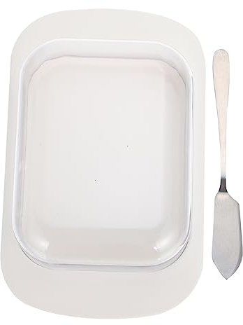 1 Set Butterschale, abgedeckte Käseform, Behälter mit Deckel, abgedecktes Butterfach, Butterdosen-Abdeckung, Griff, Brotaufbewahrungsbehälter, Butterdose mit Deckel, Kunststoff-Kuchen, weiß, Acryl/48