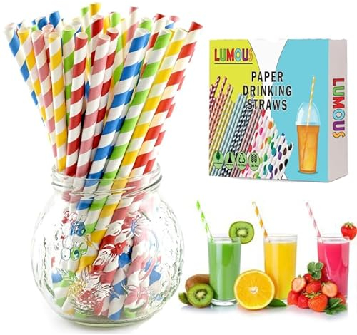 SHARRLA Paper Straws, Drinking Straws Assorted Bio Degradable Drinking Paper Straws Wedding Party, Party Straws, Restaurant, Juice Drinking Straws (300Pcs Multi Colour Stripes)