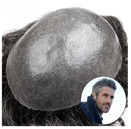 Pelucas para Hombre Sistema de reemplazo de cabello Toupee for hombres 0.12 mm Toupee de piel completa for hombres Peluca de PU duradera Unidad de pieza de cabello for hombres, 1B40 Negro natural +