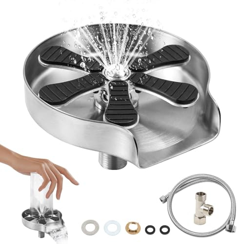 MaxEarn Glass Rinser | Automatic Cup Washer for Kitchen Sinks | Stainless Steel Bottle and Coffee Cup Cleaner, Sink Accessory for Home Kitchens, Restaurants, Bars and Cafés