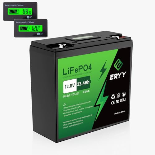 Eryy 12V 23Ah batterie au lithium fer phosphate, batterie au lithium à cycle profond avec plus de 5000 cycles et protection BMS pour fauteuil roulant, camping, énergie solaire, moteur de traction