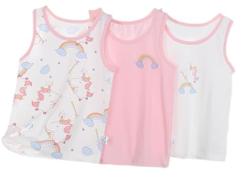 BLOMDES Mädchen Baumwoll-Tanktop Camisoles Cartoon Unterhemd 3er Pack für 2-8 Jahre