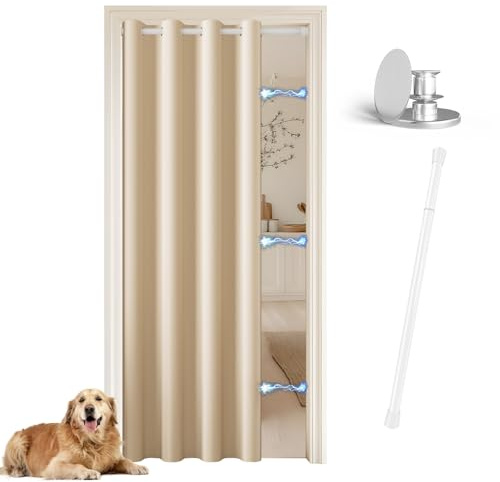 JCyh Tenda per Porta Tenda Oscuranti con Asta Telescopica, Tende Termiche Isolanti per Interni, Tende Oscurante Beige con Anelli per Soggiorno,1 Pezzo 132x200cm, Beige