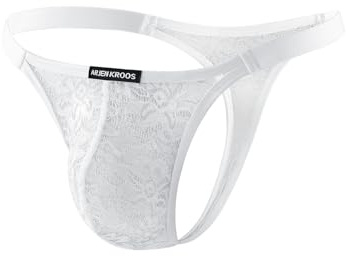 Mauro Kane Herr stringtrosa med spets, låg midja, transparent G-string, mjuk och andas, herrunderkläder, A2-vit, L