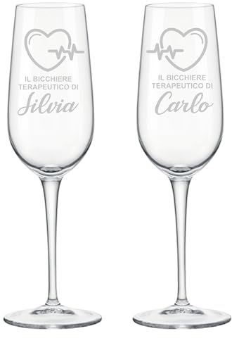 Colorfamily Set di 2 Calici Flute da Champagne Personalizzati con Incisione Bicchiere Terapeutico, Regalo Matrimonio Anniversario per Coppia