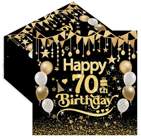 Servietten 70. Geburtstag,40 Stück Schwarze Gold Geburtstags Serviette,Deko 70. Geburtstag Papierservietten für Mann Frau Geburtstags Feiern Party Jubiläum Tischdekoration