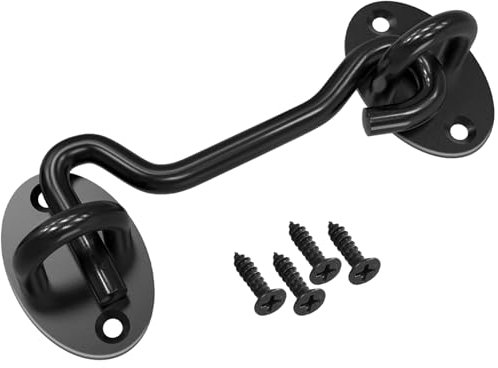 3 Inch Edelstahl Sturmhaken mit öse Klein Türriegel Schwarz Matt Riegel Tür Sturmhaken Fensterhaken mit 4Stk Montage Schrauben Torhaken Türhaken Sturmhaken Kabinenhaken Torhakenschloss für Garagentor