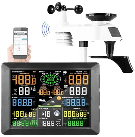Weather Stations, Professional 0310 Weather Station Internet Wireless With Outdoor Sensor Rain Gauge Weather Forecast Wind Gauge,for Home Garden